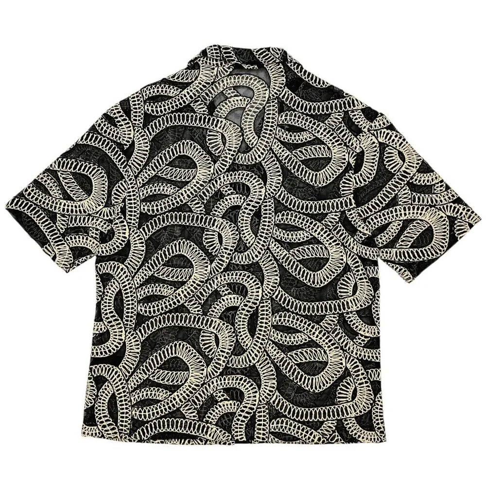 Zara Jacquard Shirt With Contrasting Details Top M Black Embroidery NEW - Picture 2 of 11